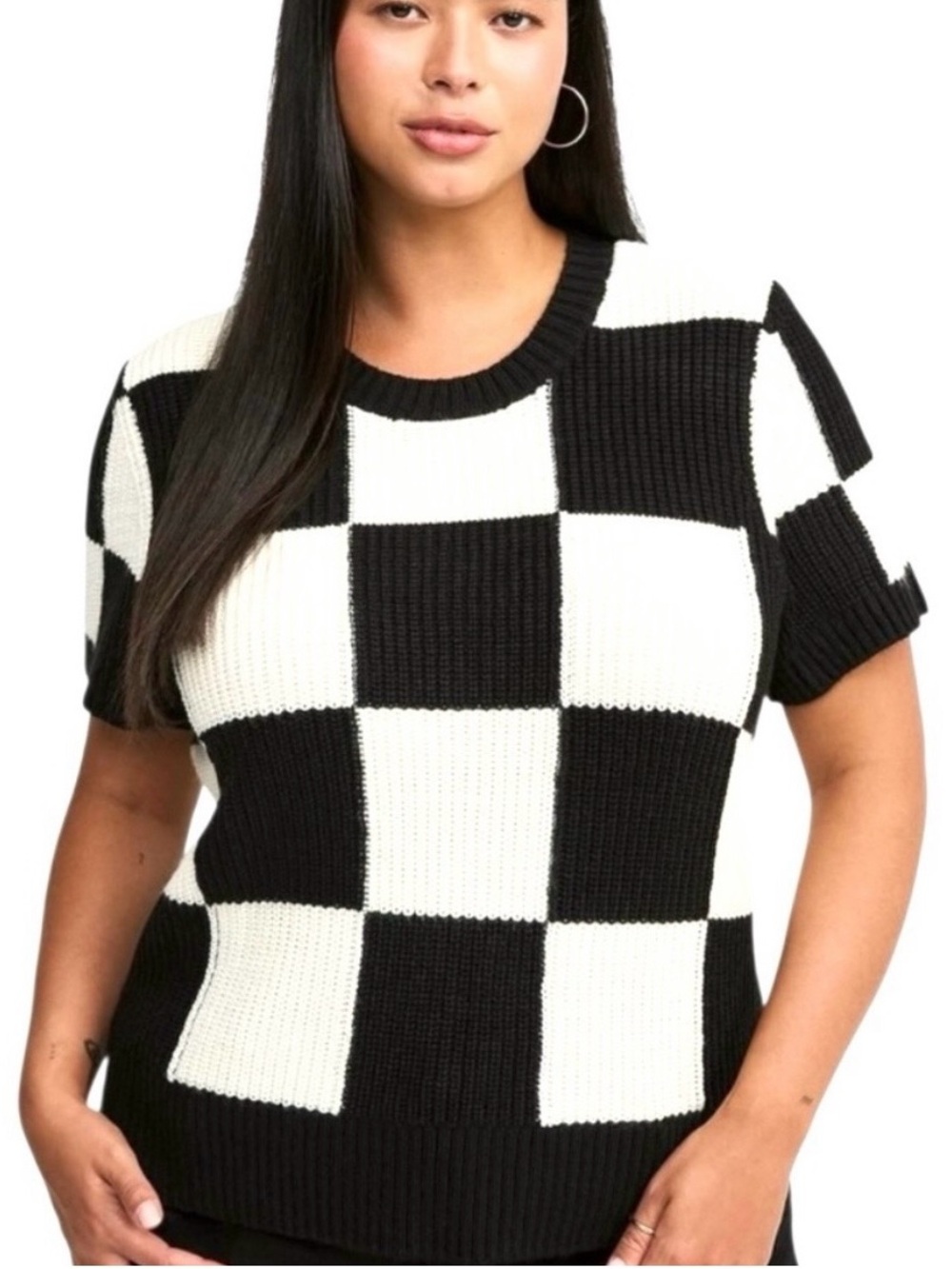 Torrid Black & Cream Checkerboard Knit Sweater - size 1